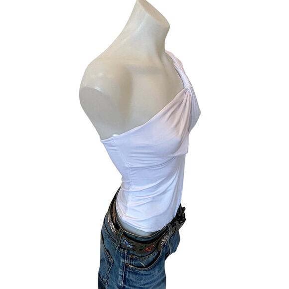 Superdown White One Shoulder Bodysuit Top SMALL Cut Out Revolve Jimena $58 NEW - Picture 8 of 9